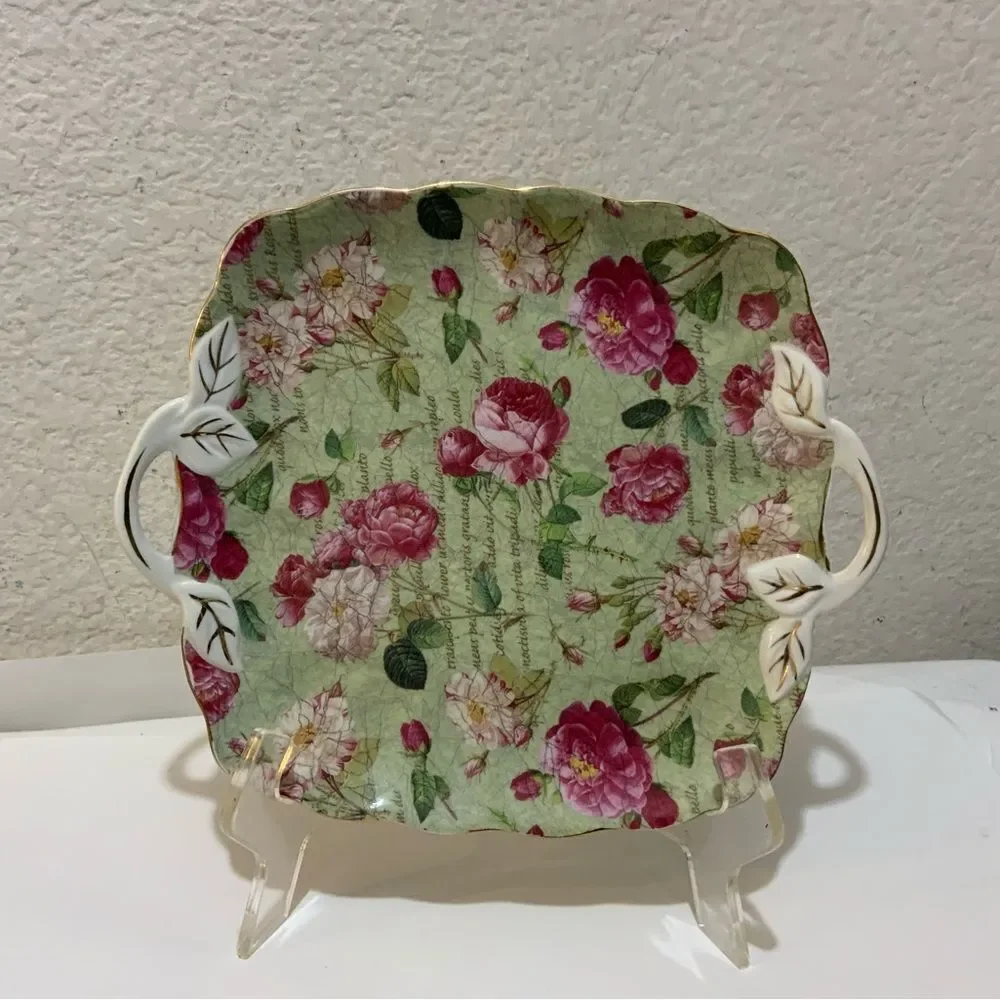 Royal Danube English Rose Square Handled Cake Plate 10,5